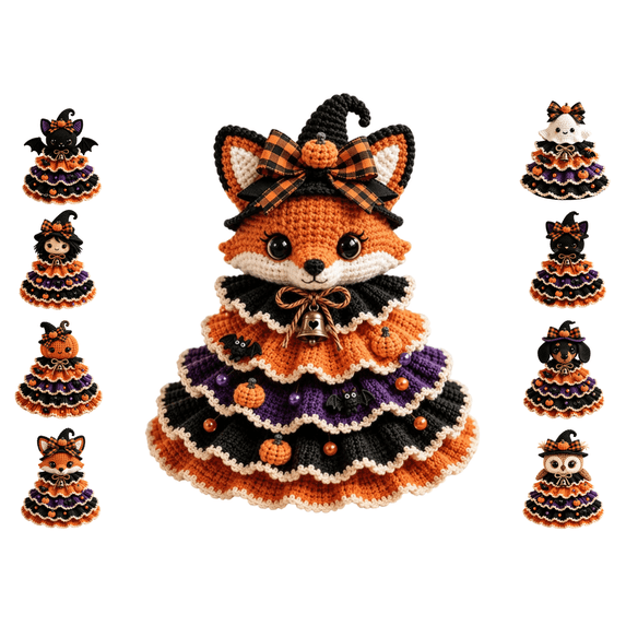 Crochet Animal Halloween Tree DIY Kit, Halloween Crochet Tabletop Decor Craft Set, Complete Yarn Supplies, Great Handmade Gift For Crochet Enthusiasts(Fox)