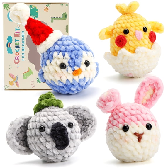 Crochet Animal Kit for Beginners, Starter Crochet Kit with Video-Chenille