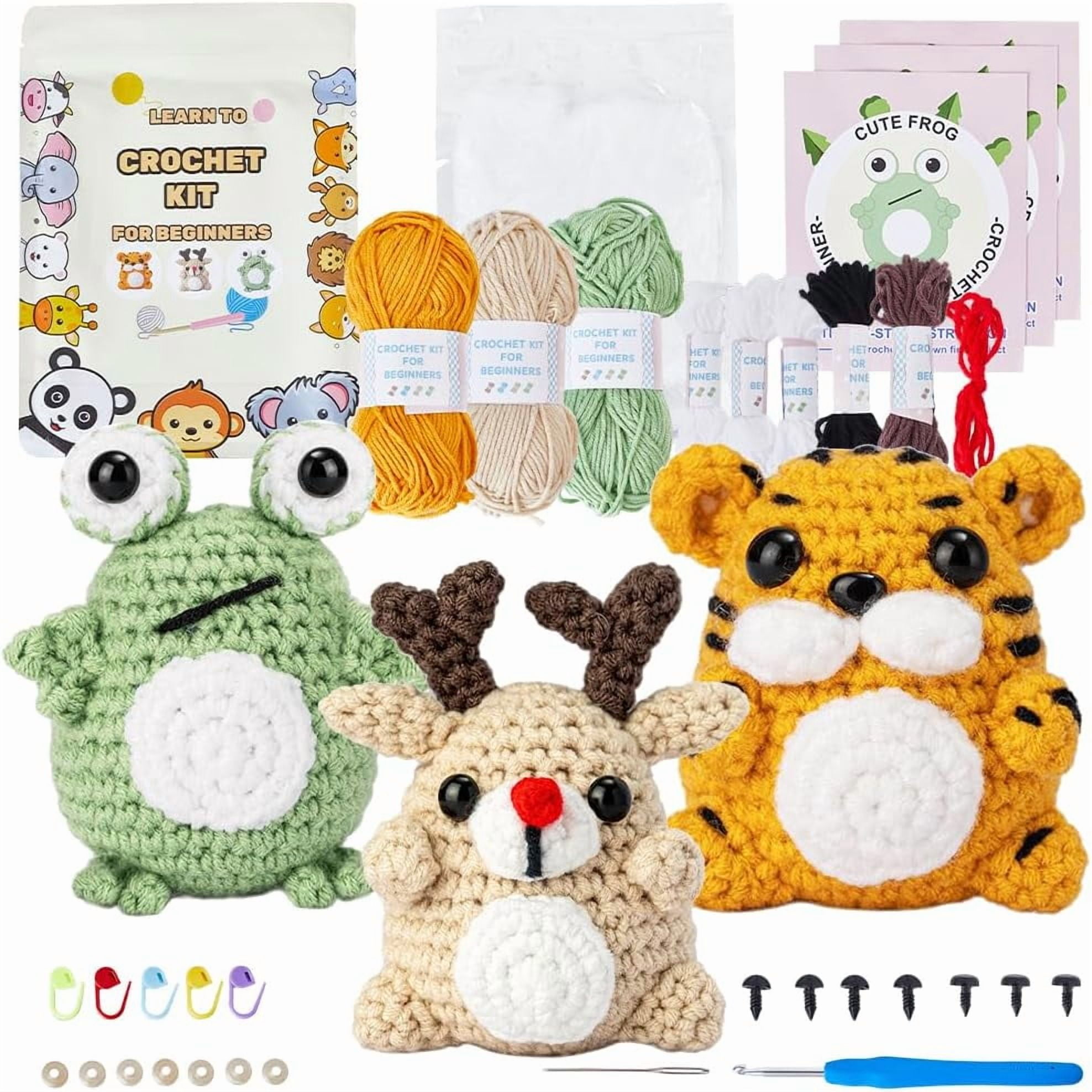 Crochet Animal Kits Crochet Kit Animals Elk Tiger Frog Knitting Kits Crochet Starter Kits Step-by-Step Video Tutorials Instructions Crochet Kits for Beginners Adults Women Craft Gifts for diy making