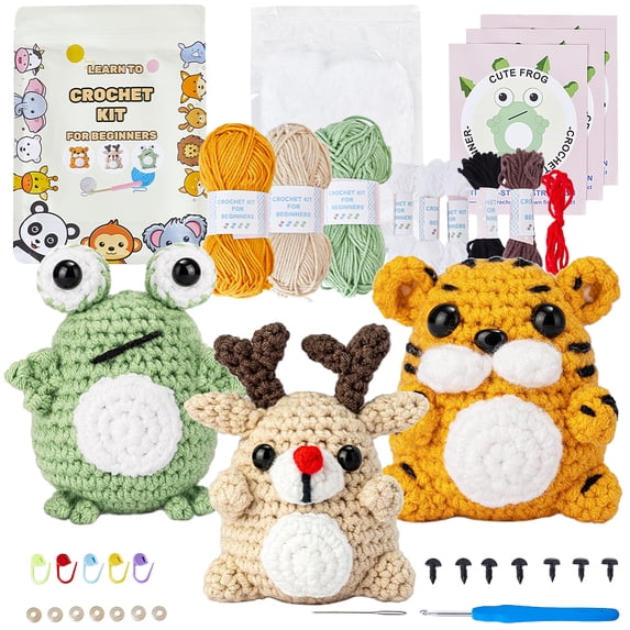 Crochet Animal Kits Crochet Kit Animals Elk Tiger Frog Knitting Kits Crochet Starter Kits Step-by-Step Video Tutorials Instructions Crochet Kits for