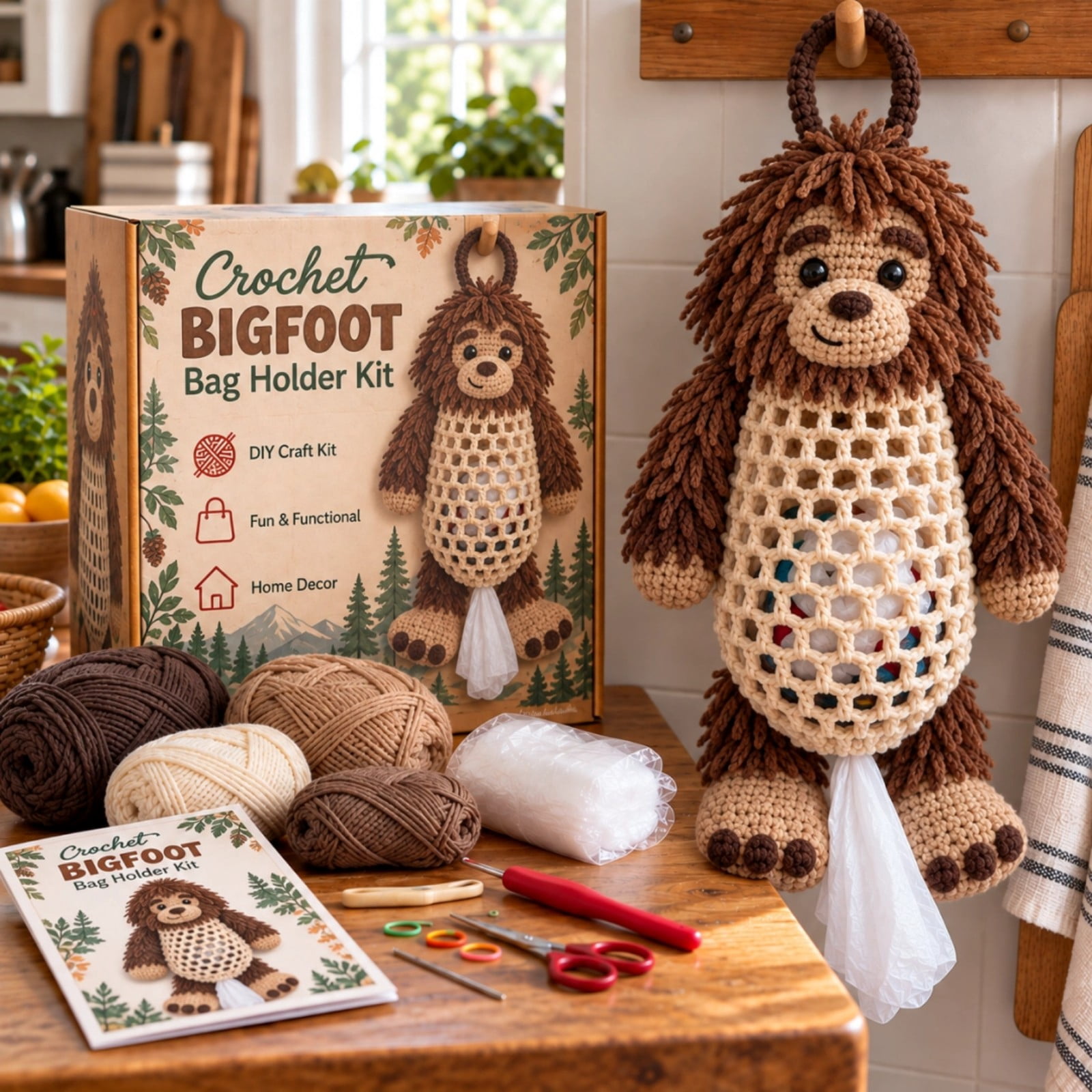 Crochet Animal Plastic Bag Holder Kit, DIY Yarn Craft with Hanging Loop ...