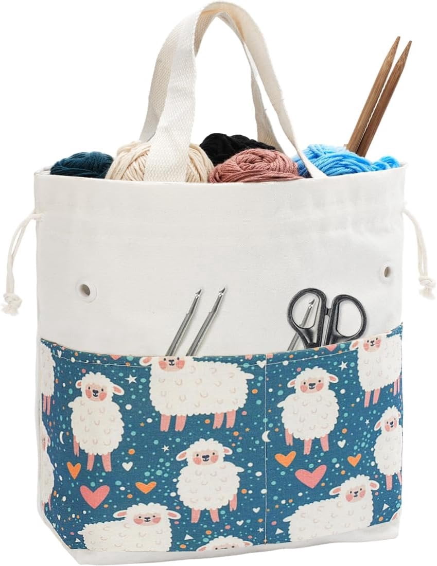 Crochet Bag, Handy Knitting Project Yarn Bag, Crochet Accessories Yarn Storage Organizer, Knitting Bags and Totes for Crocheting  The Go, 12.5x13x5'' (Green Sheep, Small)