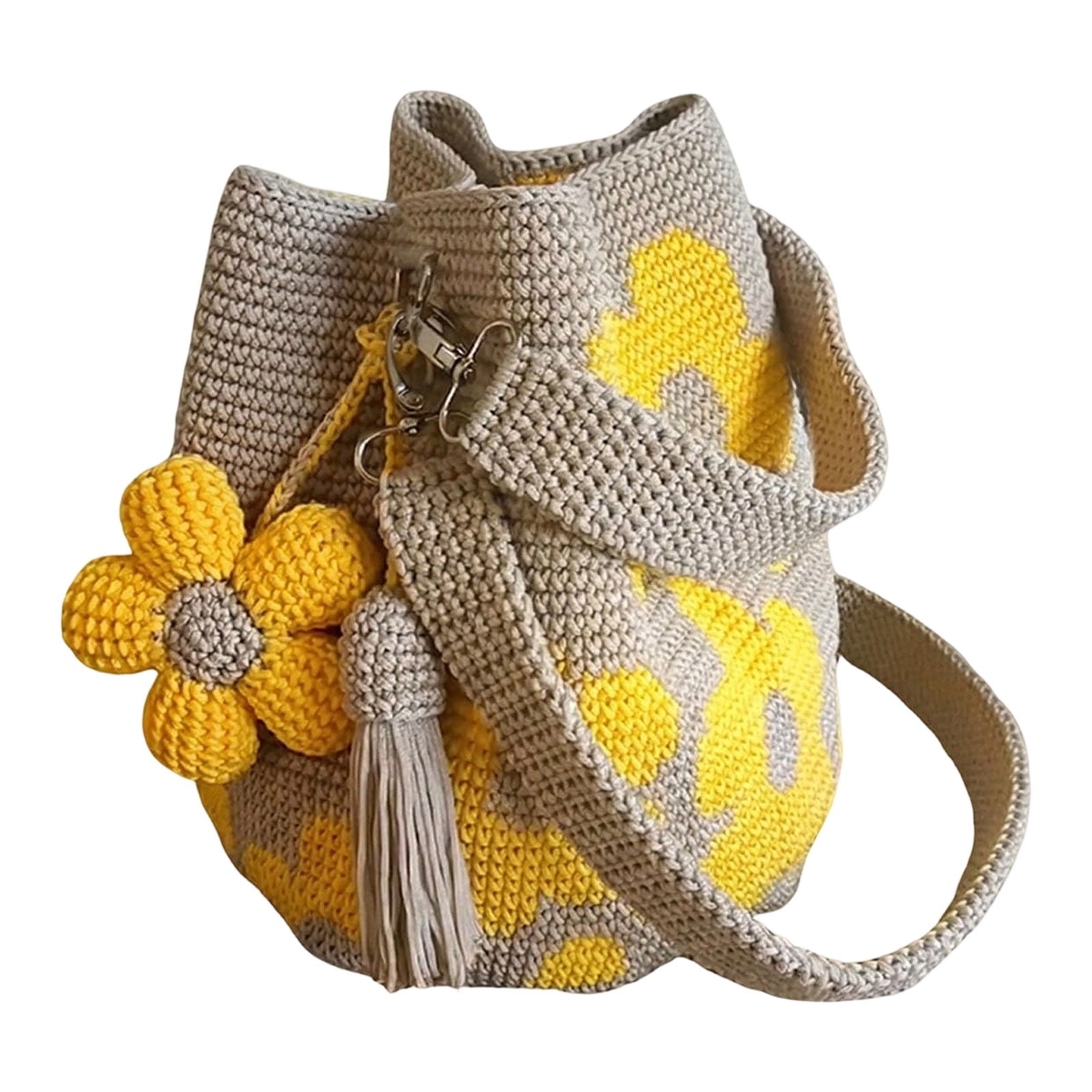Crochet Bag for Women, Crochet Flower Tote Bag， Mesh Large Shoulder Bag