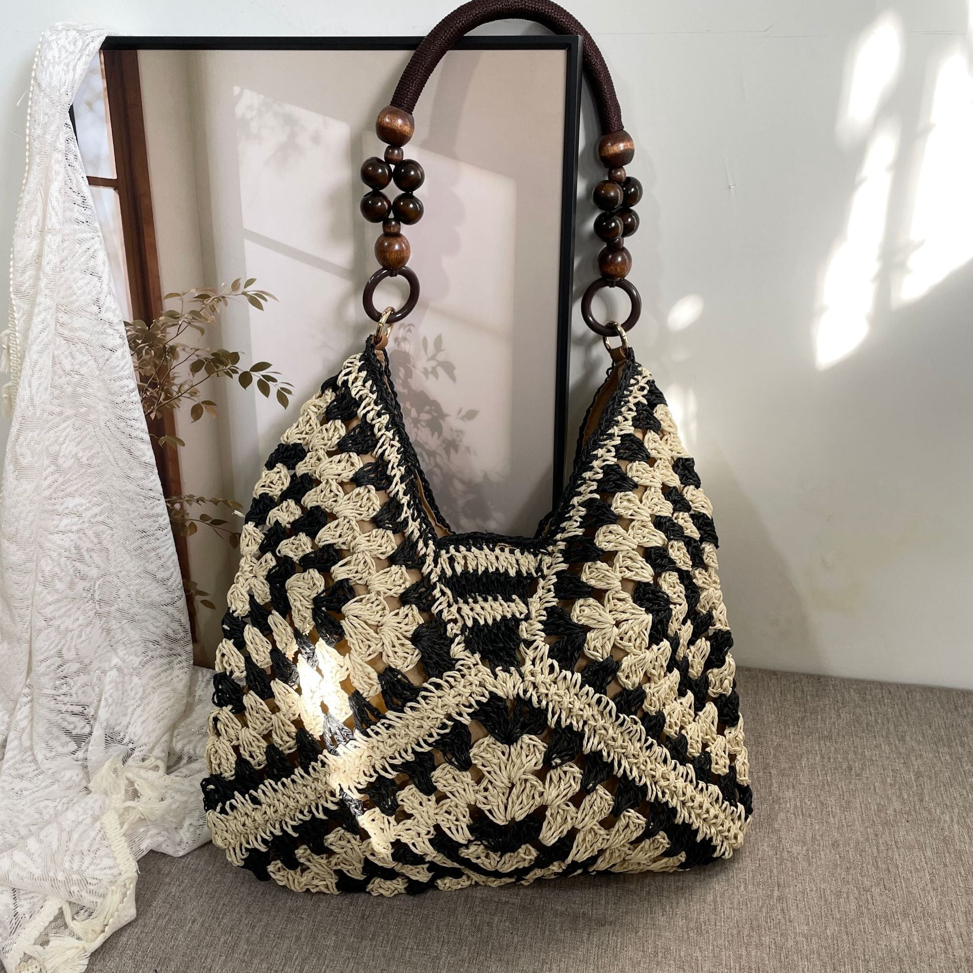 Crochet Bags for Women, Summer Straw Hobo Bag, Boho Woven Mesh Beach Tote with Large Capacity, Vacation Shoulder Handbag