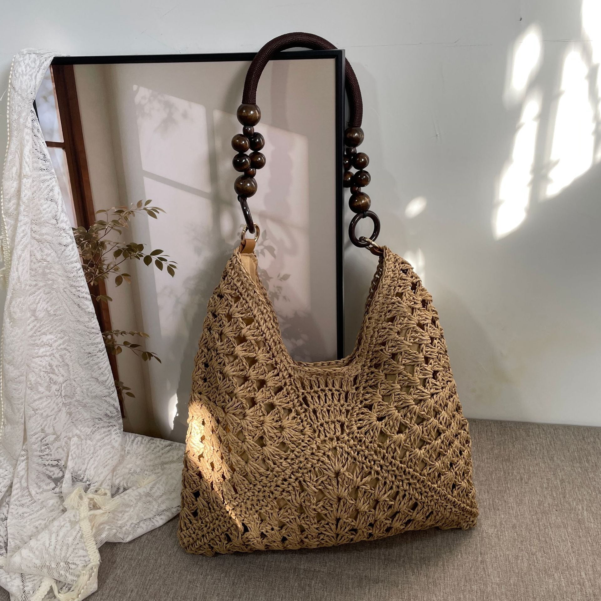 Crochet Bags for Women, Summer Straw Hobo Bag, Boho Woven Mesh Beach Tote with Large Capacity, Vacation Shoulder Handbag