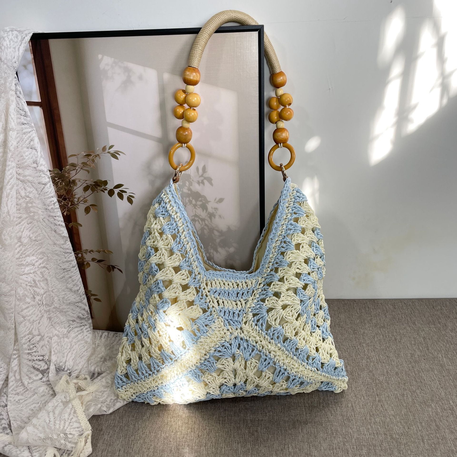 Crochet Bags for Women, Summer Straw Hobo Bag, Boho Woven Mesh Beach Tote with Large Capacity, Vacation Shoulder Handbag