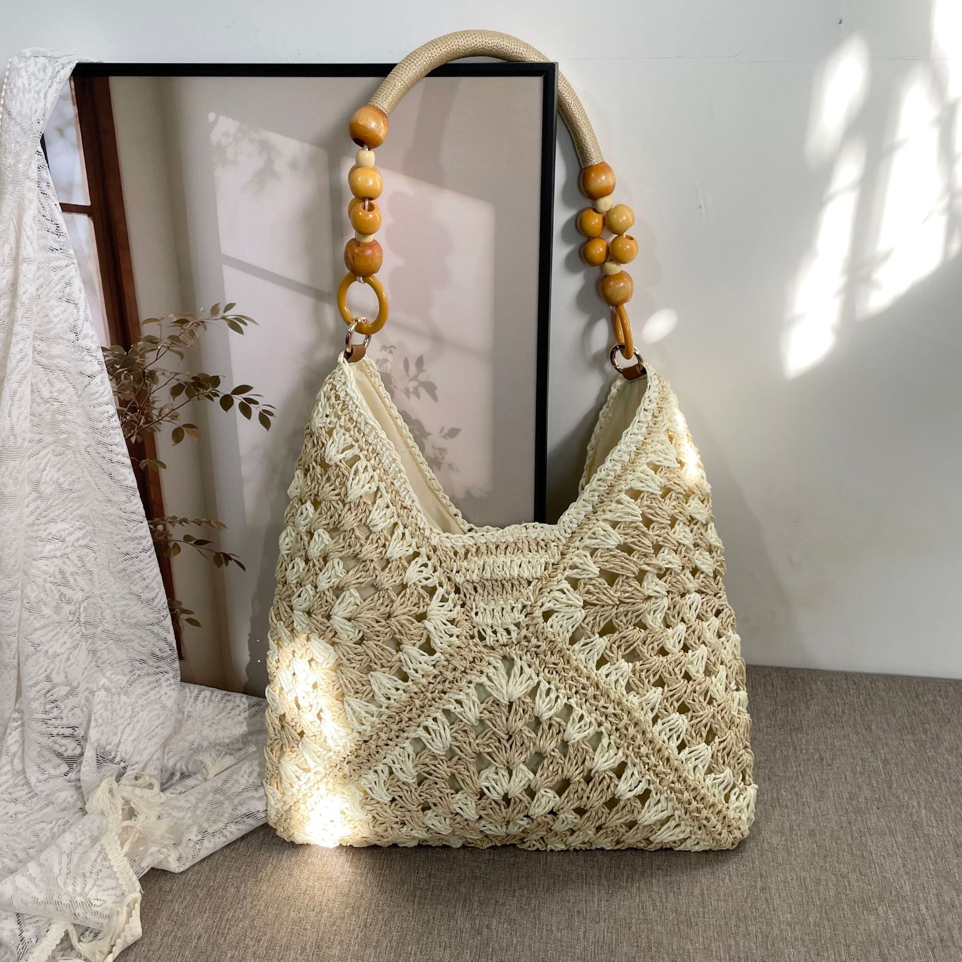 Crochet Bags for Women, Summer Straw Hobo Bag, Boho Woven Mesh Beach Tote with Large Capacity, Vacation Shoulder Handbag