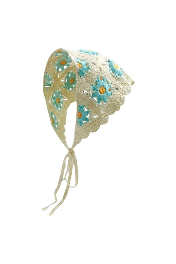 Crochet Bandana Head Kerchief Knitted Hair Scarf Boho Vintage Headbands Triangle Hair Tie Handmade Floral Hair Headwrap