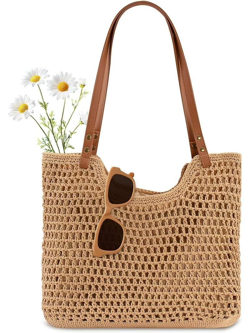 Crochet Beach Bag For Women Summer Tote Bag Boho Shoulder Bag With