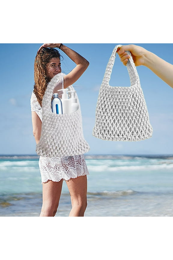 Crochet Beach Bag,Women's Hand-Woven Tote Bag,Hollow Mesh Summer Bag,Rope Handbag,Vacation Beach Tote,Large Capacity Beach Bag,Bohemian Style Shoulder Bag Holiday Gifts