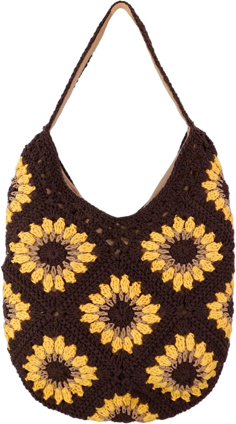 Crochet Beach Tote Bag for Women Summer Knitted Shoulder Bag Cute Beach Bag Mesh Tote Bag for Vocation