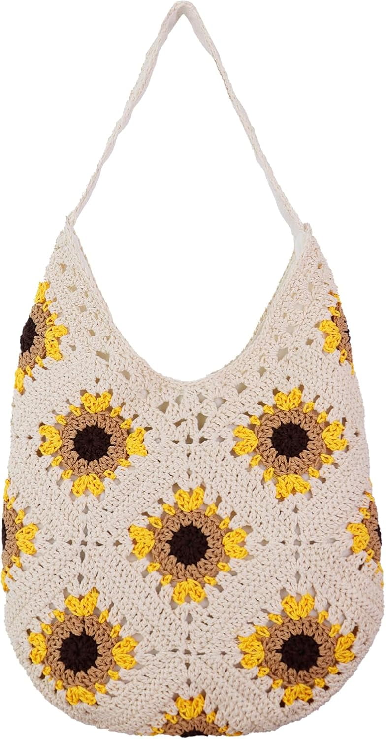 Crochet Beach Tote Bag for Women Summer Knitted Shoulder Bag Cute Beach Bag Mesh Tote Bag for Vocation