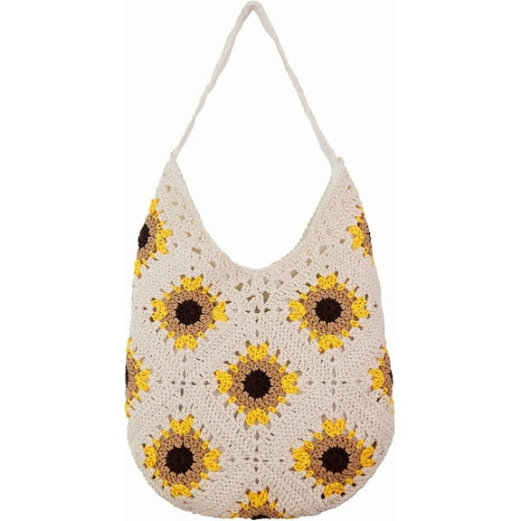 Crochet Beach Tote Bag for Women Summer Knitted Shoulder Bag Cute Beach Bag Mesh Tote Bag for Vocation