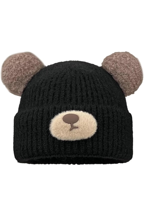 Crochet Beanie Bear Ear Cute Shape Knitted Hats Warm Plush Slouchy Winter Hat Skin-Friendly Fuzzy Animal Skull Cap