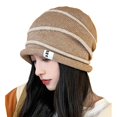 thumbnail image 1 of Crochet Beanies for Women Baggy Beanie Womens Berets Striped Bonnet Hat Roll up Edge Fall Winter Hat Ski Cap Travel, 1 of 7
