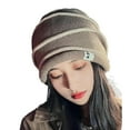thumbnail image 1 of Crochet Beanies for Women Baggy Beanie Womens Berets Striped Bonnet Hat Roll up Edge Fall Winter Hat Ski Cap Travel, 1 of 7