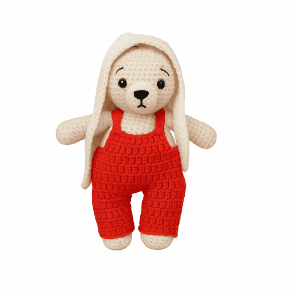 Crochet Bear, knit stuff bear toy, amigurumi bear, Red & White bear toy, Detachable Cloths with Unique Design