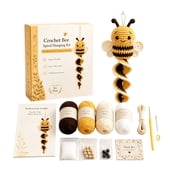 Crochet Bee Spiral Hanging Kit, DIY Honeybee Ornament Craft Set with Yarn & Tools for Car & Home Decor