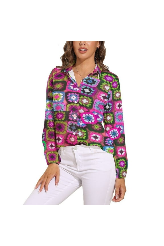 Crochet Blanket Granny Square Vintage Long Sleeve Blouse Woman Streetwear Casual Shirts Summer Oversize Woman Streetwear Clothing Birthday Present