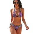 thumbnail image 1 of Crochet Blanket Granny Square Vintage Women's Bikini V Neck Swimsuit Set 2 Piece Over Size Bathing Suit Side Triangle Bathing Suit, 1 of 9