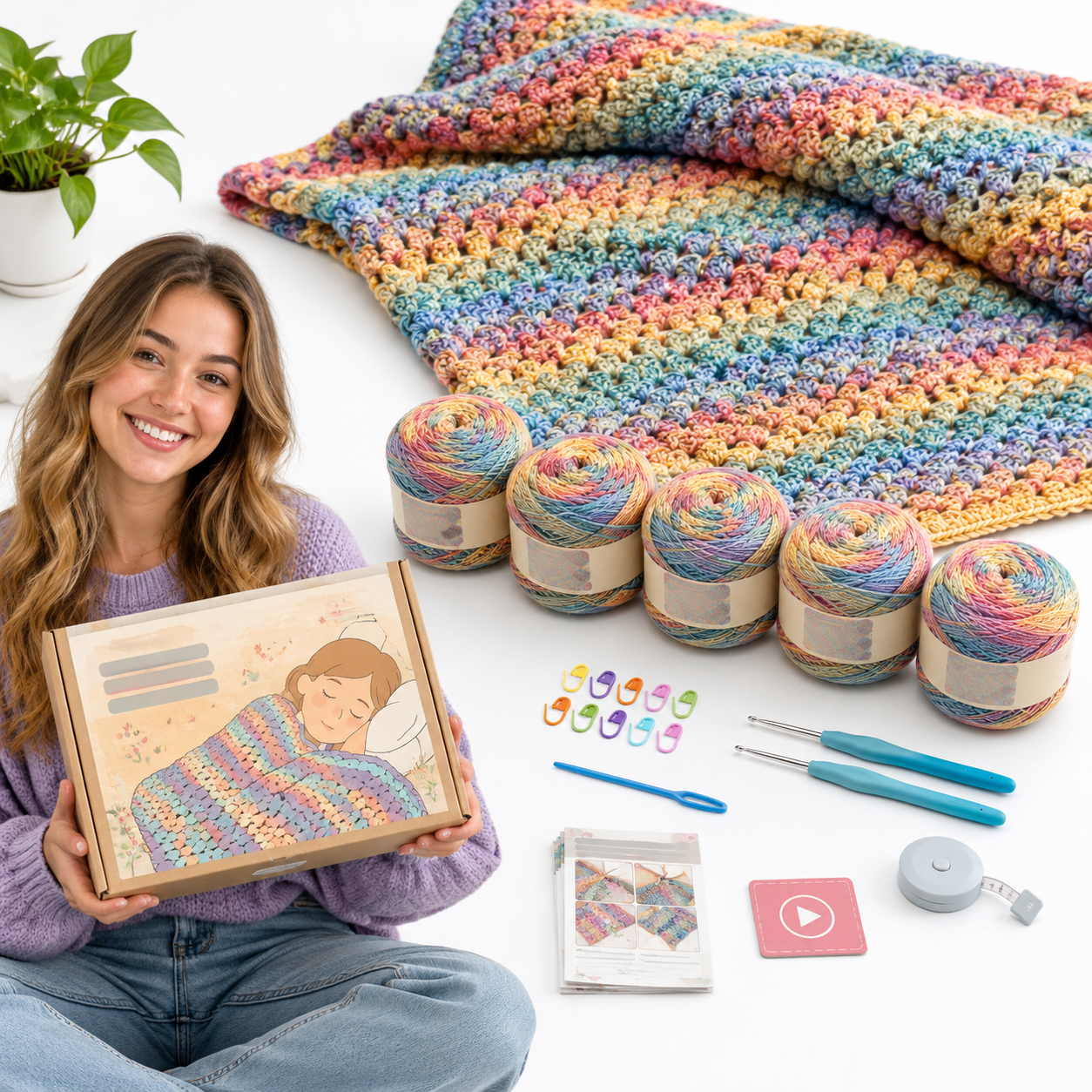 Crochet Blanket Kit For Beginner Easy Rainbow - Walmart.com