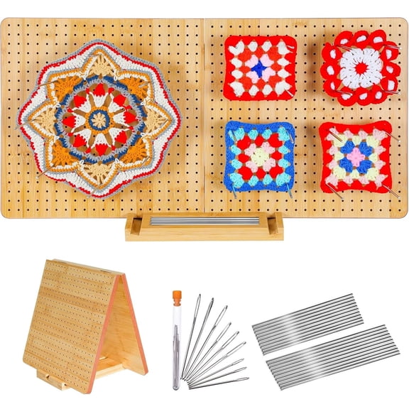 Crochet Blocking Board 22.7" x 11.4" | Foldable Large Granny Square Blocking Mat with 30 Pins for Crochet & Knitting Projects, Knitting Accessories Gift for Crocheters