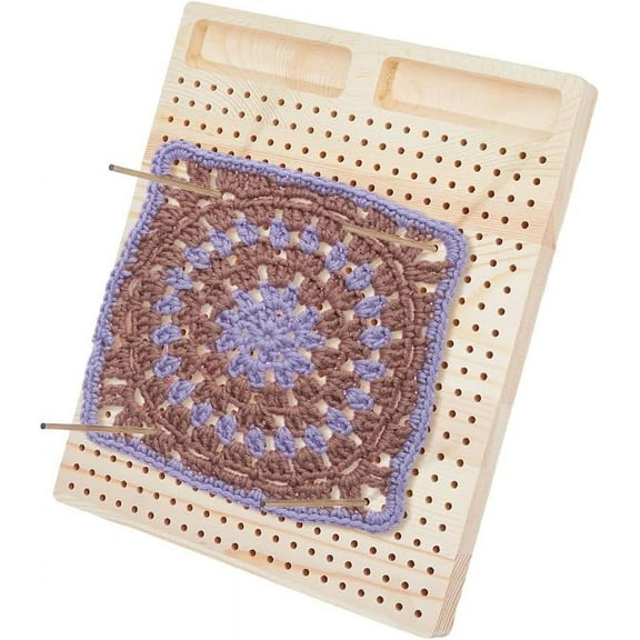 Crochet Blocking Board with 30 Rod Pins Handcrafted Knitting Wooden Crocheting Accessories 11x10Inches Crochet Gift Square Blocking Boards for Knitting Crochet Projects DIY Blanched Almond