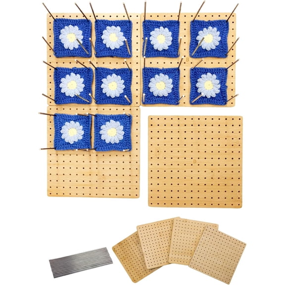 Crochet Blocking Board Magnetic Splicing 16 x 16 Inches - Large Size Granny Square Blocking Board Mats for Knitting & Crochet Projects with Stainless Steel Pegs, Gifts for Mom, Grandmothers
