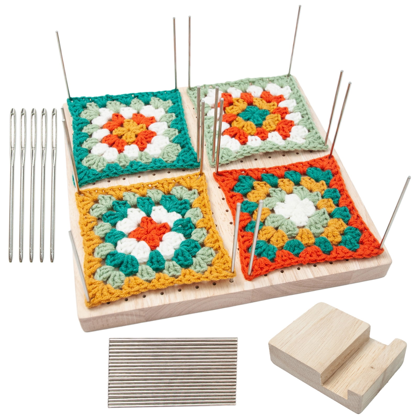 Crochet Blocking Board with Pins,9.25 Inch Granny Square Blocking Board for  Knitting Yarn Holder Crochet Accessories Wooden Blocking Board with 20 Pcs  Pins 5pcs Needles Gifts for Mother Grandmother 