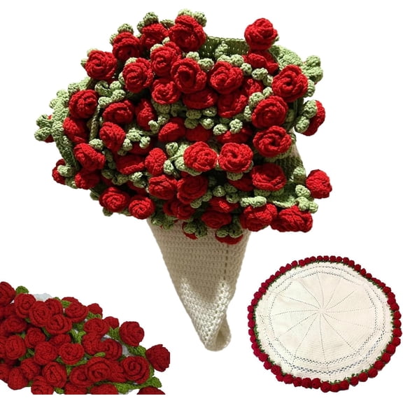 Crochet Bouquet of Flowers Art Craft Kit, DIY Handmade Rose Blanket, Rose Bouquet Blanket Handmade, Flower Bouquet Throw Blanket, Crocheted Roses Blankets