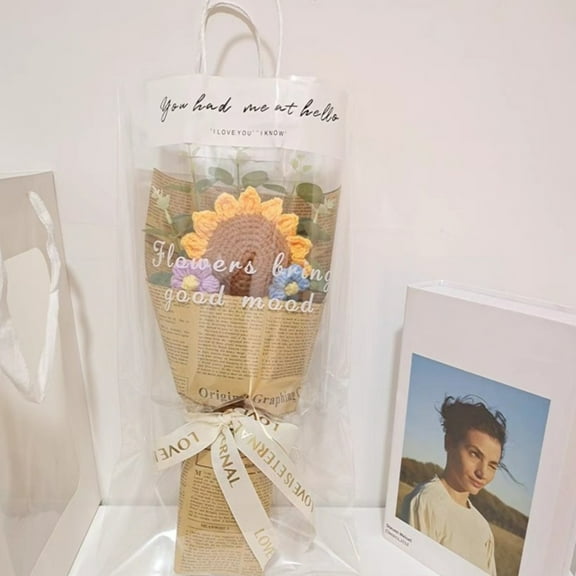 Crochet Bouquet Knitted Flowers Completed Crochet Flowers Bouquet Handmade Knitted Bouquet Flowers for Home Decorations