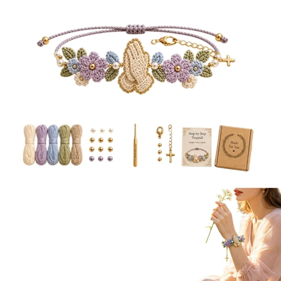 Crochet Bracelet DIY Kit with Beads,Beginner Yarn Craft with Step-by-Step Tutorial for Women Craft Lover