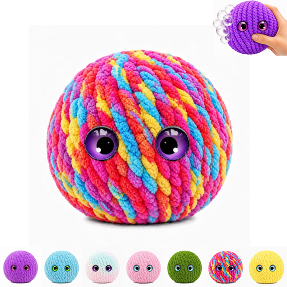 Crochet Bubble Squishy Ball, Soft Handwoven Sensory Fidget Toy, Bubble Pop Squeeze Ball, Slow Rising Stress Relief Toy for Autism & Focus G#004