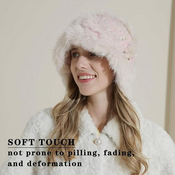 Crochet Bucket Hat for Women Girls, Knit Handmade Foldable Floppy Warm Cap, Fashion Cute Fishing Hat, Striped Floral Winter Hat