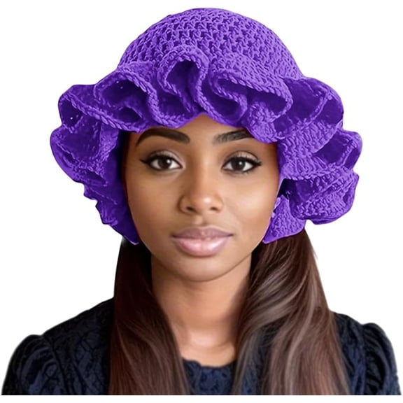 Crochet Bucket Hat for Women Ruffled Brim Knit Foldable Floppy Beach Hat Handmade Woven Fishing Cap