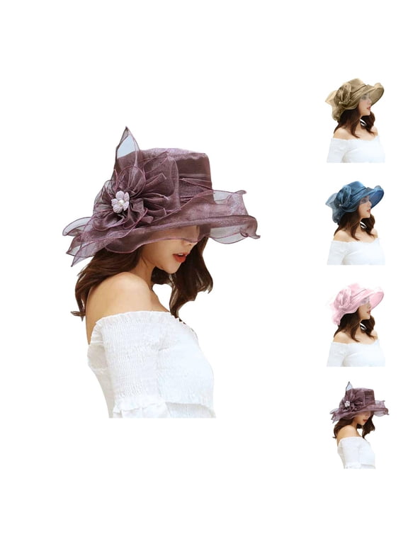 Crochet Bucket Hat for Women - Summer Beach Hat Foldable Wide Brim Single Flower Beach Women's Bright Sun Hat Sunscreen Breathable Fisherman Hat