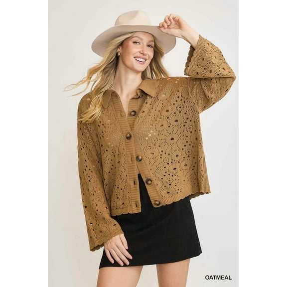 Crochet Button Down Knit Cardigan