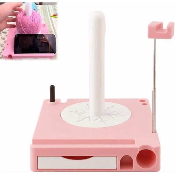 Crochet Caddy, Shiny Portable Multi-Functional Yarn Spool Box, Yarn Spinner Holder for Knitting with Phone Stand, Detachable, Ideal Gift Accessories Organizer for Knitting Lovers(Pink)