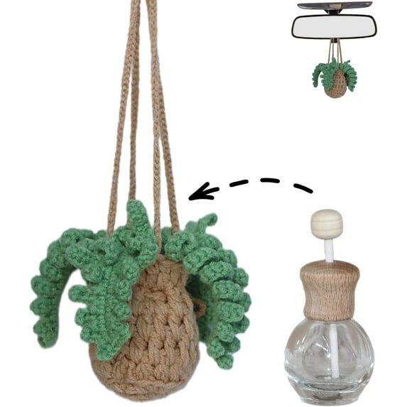 Crochet Car Air Freshener,12ml Empty Refillable Car Diffuser Bottle with Cute Potted Plants Car Mirror Hanging Accessories Car Air Hanging Fragrance Oil Diffuser,Long Lasting Car Diffuser Bottle