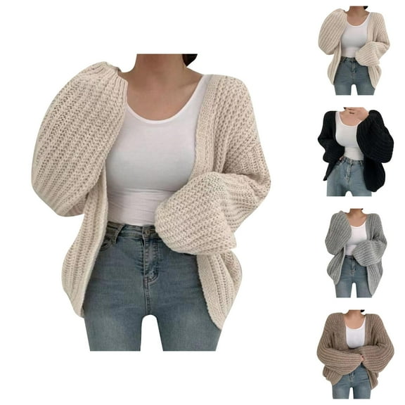 Crochet Cardigan Sweaters for Women 2025 Long Sleeve Open Front Drop Shoulder Loose Crochet Knit Sweater Cardigans