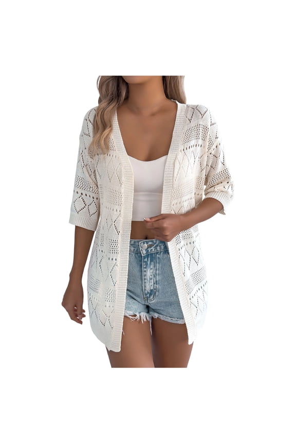 Crochet Cardigan Sweaters for Women 2026 Short Sleeve Knit Kimono Boho Oversized Open Front Knitted Cardigan