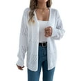 thumbnail image 1 of Crochet Cardigan for Women Long Sleeve Open Front Knit Oversized Cardigan Sweaters White L, 1 of 9