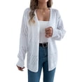 thumbnail image 1 of Crochet Cardigan for Women Long Sleeve Open Front Knit Oversized Cardigan Sweaters White M, 1 of 7