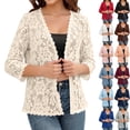 thumbnail image 1 of Crochet Cardigans for Women Lightweight 3/4 Sleeve Open Front Bolero Shrug Summer Dressy Casual Lace Cardigan Sweater Blue S, 1 of 4