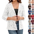 thumbnail image 1 of Crochet Cardigans for Women Lightweight 3/4 Sleeve Open Front Bolero Shrug Summer Dressy Casual Lace Cardigan Sweater (M,White), 1 of 5