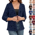 thumbnail image 1 of Crochet Cardigans for Women Lightweight 3/4 Sleeve Open Front Bolero Shrug Summer Dressy Casual Lace Cardigan Sweater (XL,Navy), 1 of 5