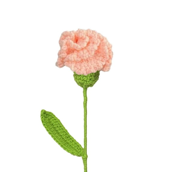 Crochet Carnation Artificial Flowers Knitted Wool Handmade for Mother Day Wedding Bouquet Birthday Anniversary Gift, One Artificial Carnation