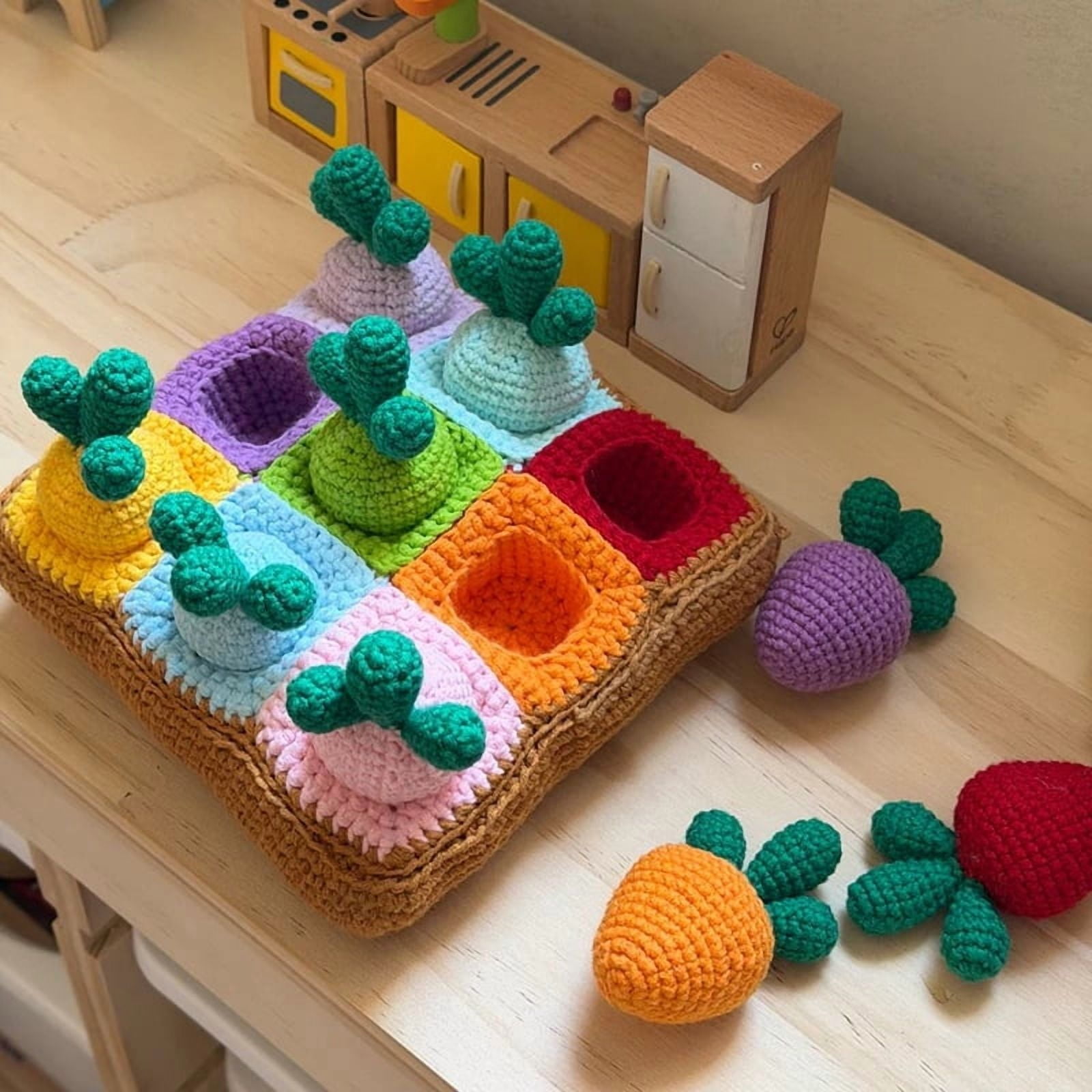 Crochet Carrot Dog Chew Toy, Handmade Soft Durable Yarn Color Classification Pet Enrichment Toy, Anti-Tear Non-Shedding for Puppy Interactive Teething Chewing Boredom Relief Play