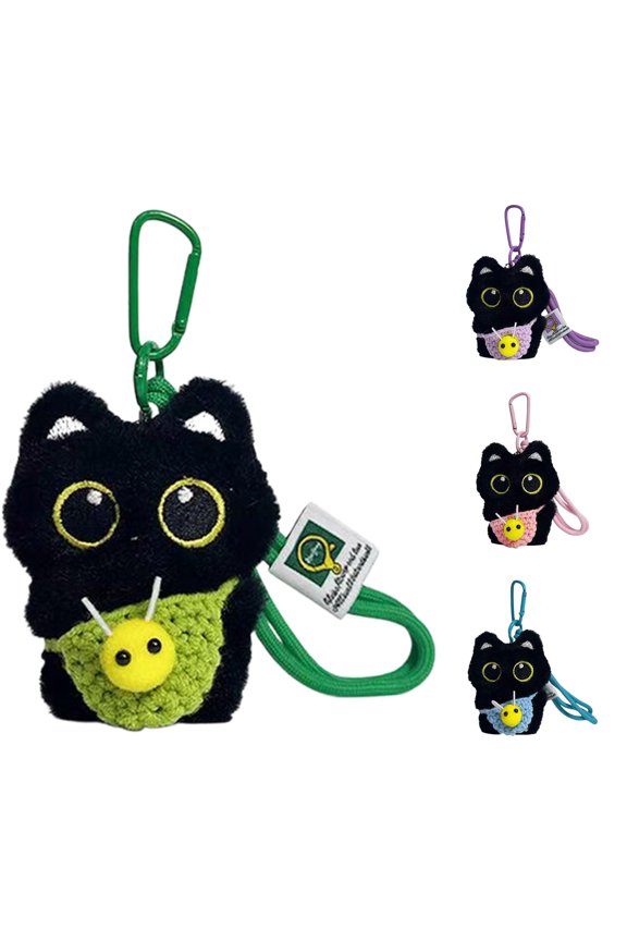 Crochet Cat Plush Keychain Toy, Soft Handmade Stuffed Animal Charm, Great Christmas Stocking Stuffer for All Ages
