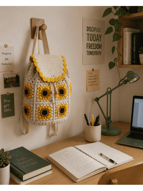 Chest Handmade Backpack Granny Squares Sunflower Shoulder Everything Holiday Work
